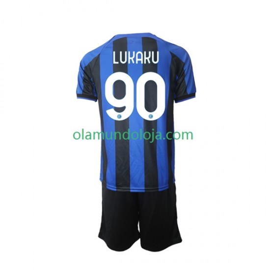 Camisola Inter de Milão Romelu Lukaku 90 Criança Equipamento Primeiro 2022-2023 Manga Curta